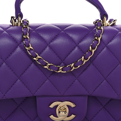 Lambskin Quilted Mini Top Handle Rectangular Flap Dark Purple