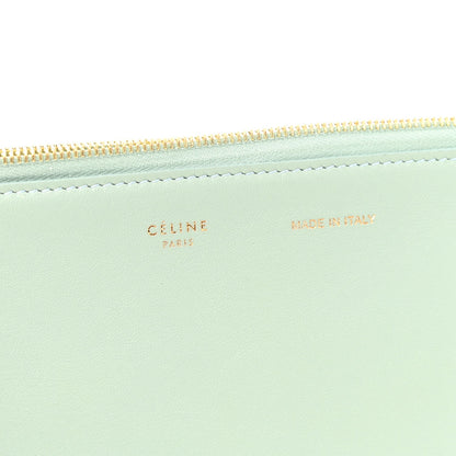 Plastic Bag with Cloudy Lambskin Solo Zip Pouch Clutch Celadon