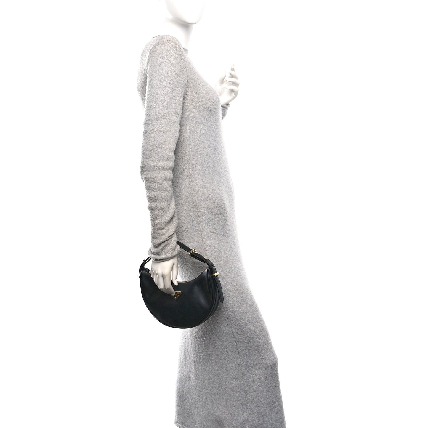 Soft Calfskin Arque Shoulder Bag Black