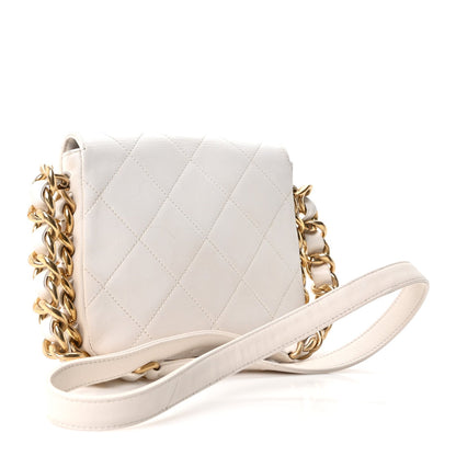 Calfskin Quilted Small Framing Chain Flap Bag White