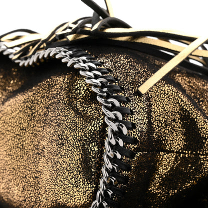 Metallic Shaggy Deer Fringe Falabella Bucket Bag Gold Black