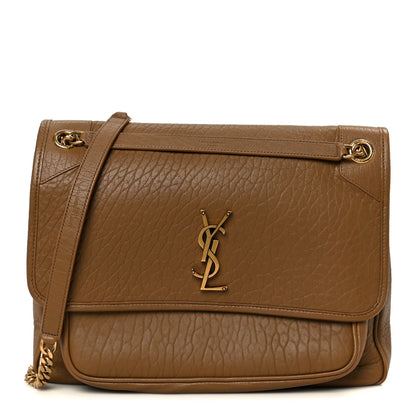 Grained Lambskin Monogram Large Niki Chain Satchel Dark Cork