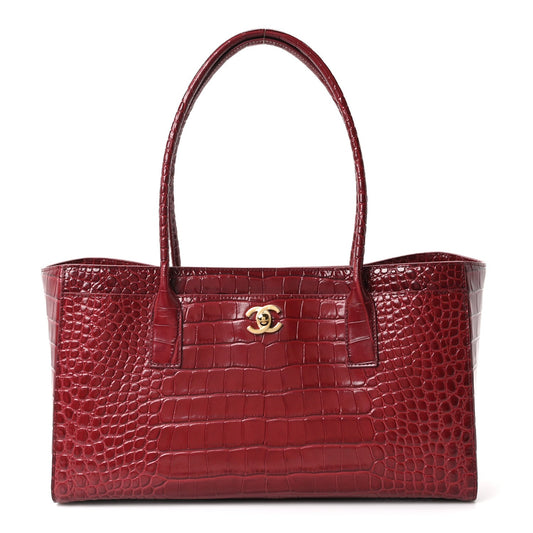 Calfskin Crocodile Embossed Archetype Small Shopping Tote Burgundy