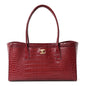Calfskin Crocodile Embossed Archetype Small Shopping Tote Burgundy