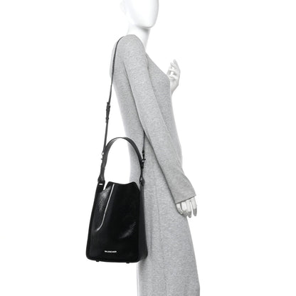 Extra Supple Calfskin Snakeskin Embossed Calfskin Small Tool 2.0 North-South Tote Black