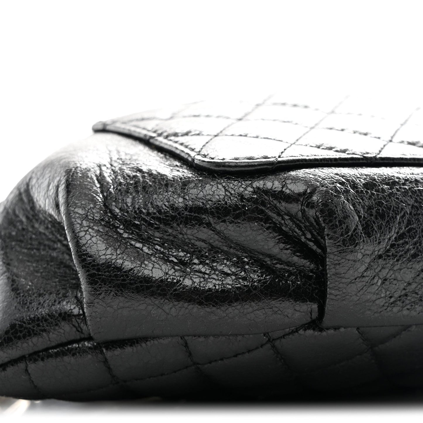 Crumpled Glazed Lambskin Quilted Waist Bag Fanny Pack Black