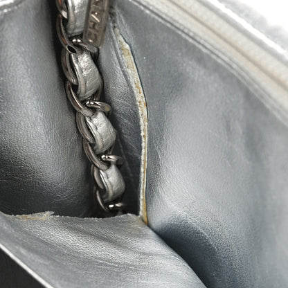Metallic Lambskin Quilted Jumbo Single Flap Silver