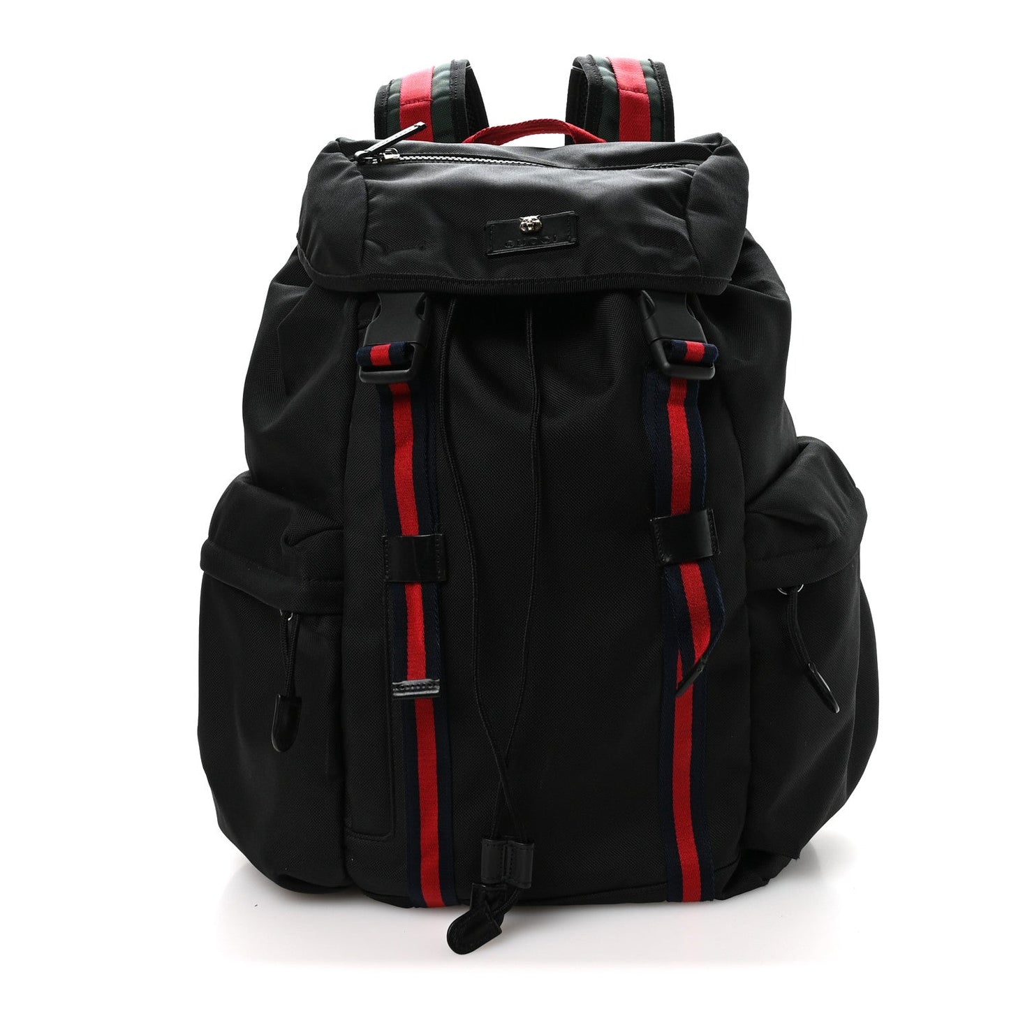 Techno Canvas Web Double Buckle Backpack Black