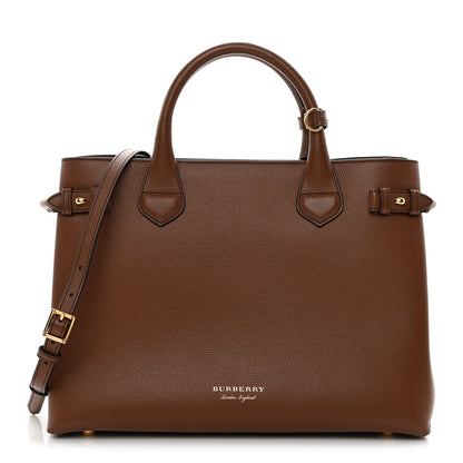 Grainy Calfskin House Check Medium Banner Tote Tan
