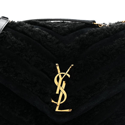 Shearling Y Quilted Monogram Medium Loulou Chain Satchel Black