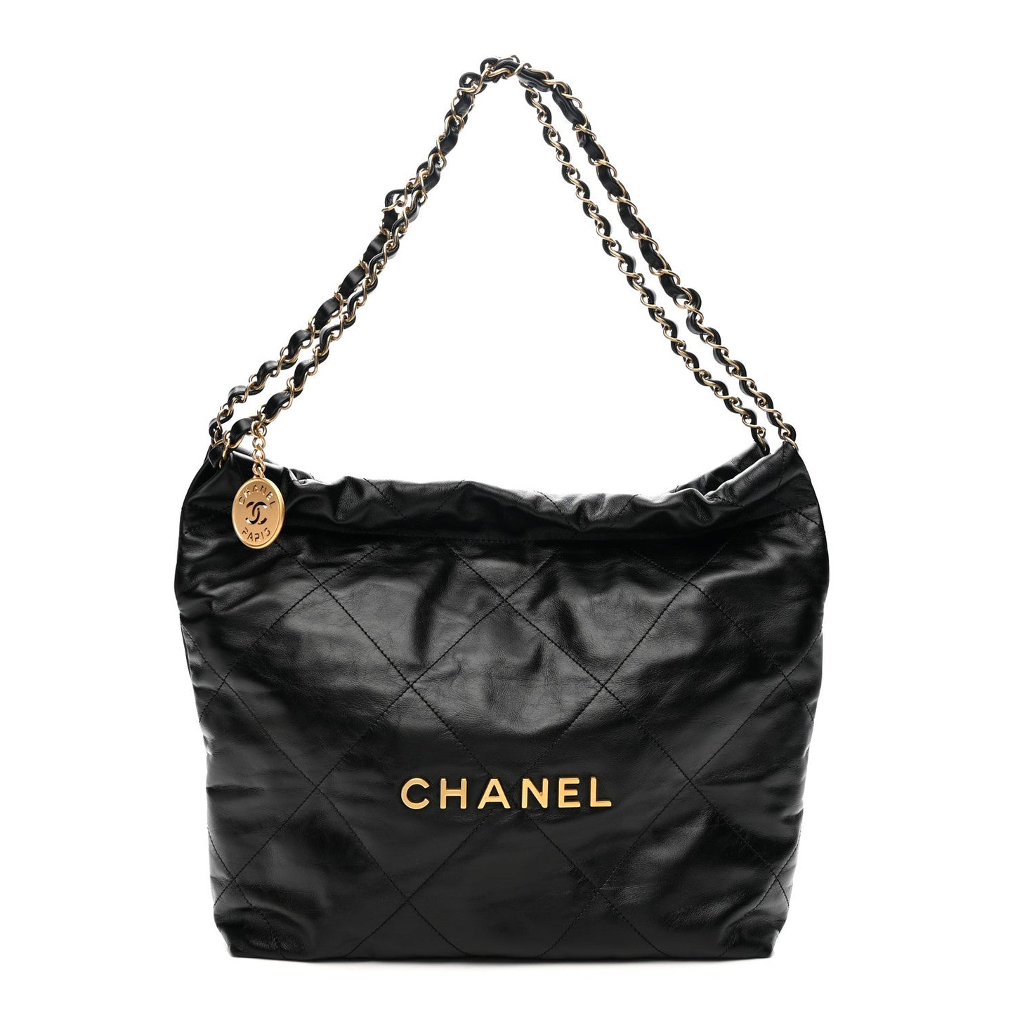 Shiny Calfskin Quilted Small Chanel 22 Black