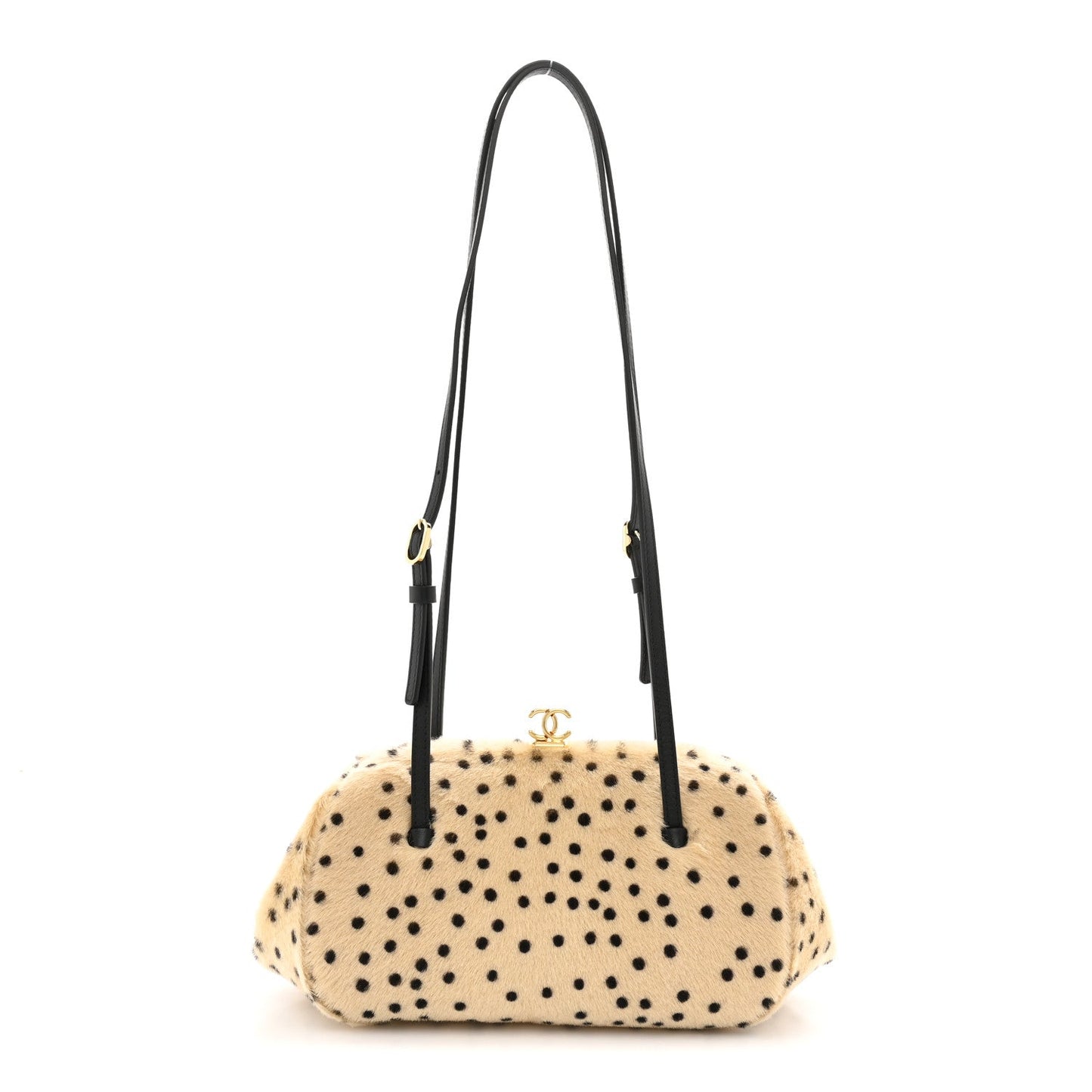 Pony Hair Cheetah Print Pretty CC Clutch With Strap Light Beige Black