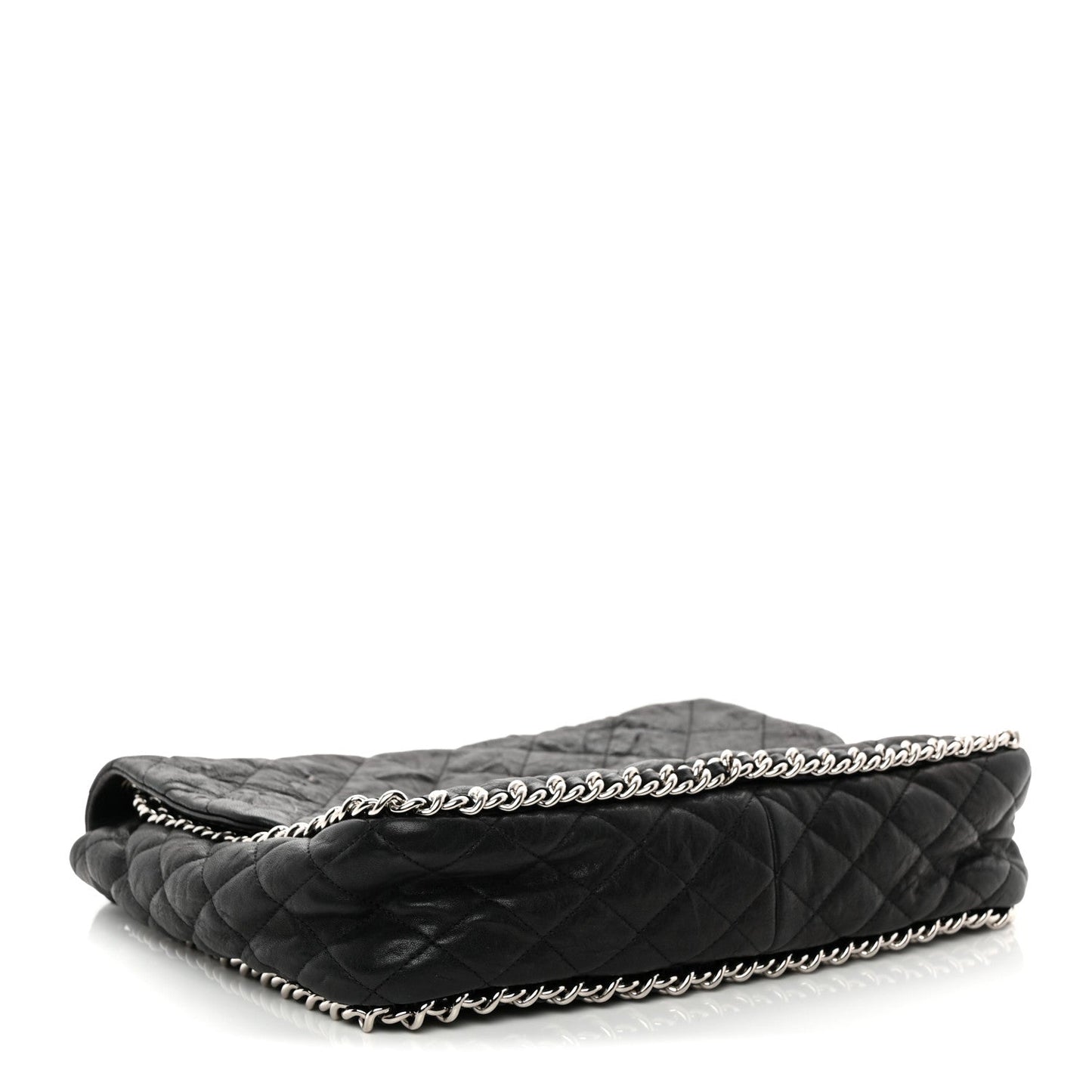 Washed Lambskin Quilted Maxi Chain Around Flap Black