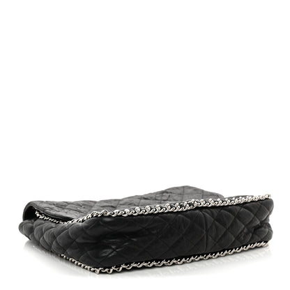 Washed Lambskin Quilted Maxi Chain Around Flap Black