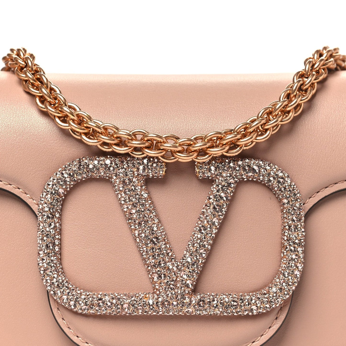 Calfskin Crystal Vlogo Small Loco Shoulder Bag Rose Cannelle