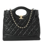 Shiny Crumpled Calfskin Quilted Mini 31 Shopping Bag Black