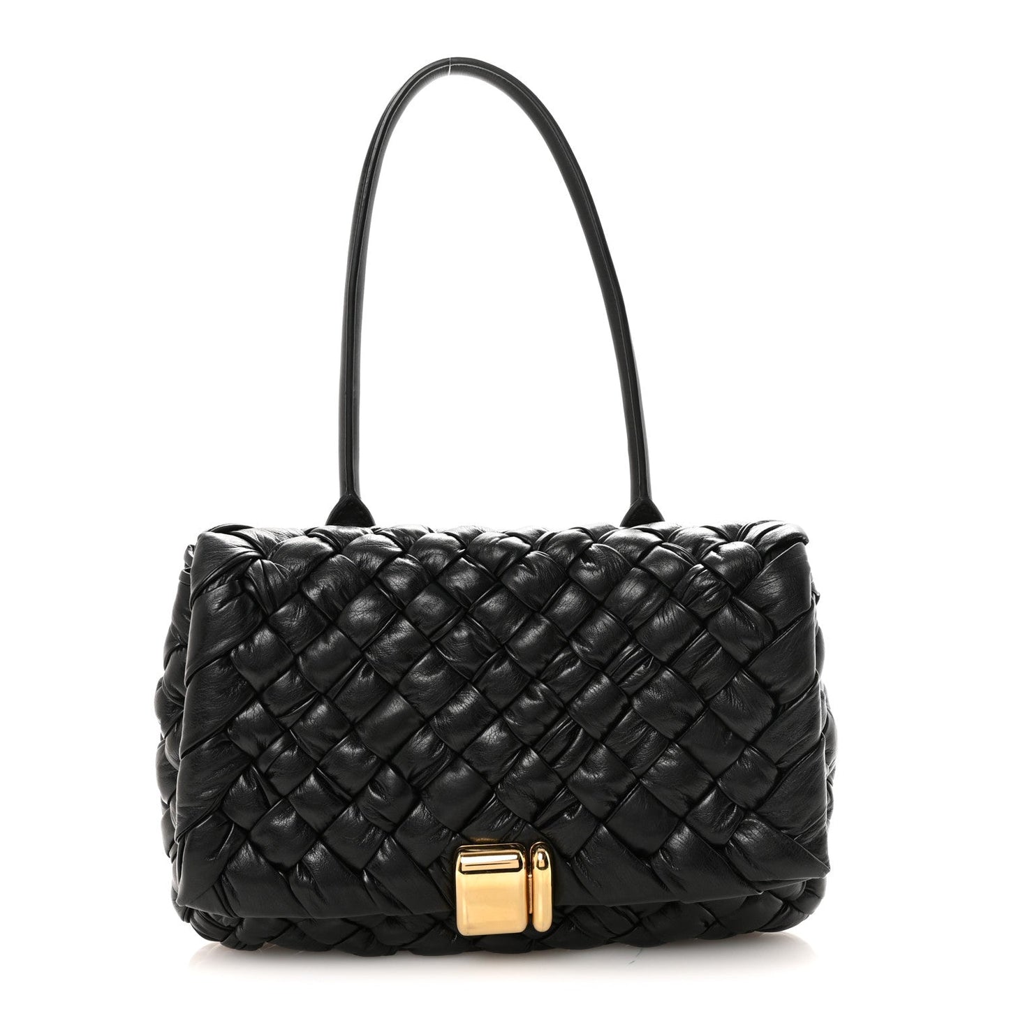 Calfskin Intreccio Rumple Desiree Shoulder Bag Black