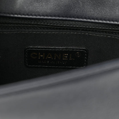 Lambskin Quilted Medium Graphic Flap Navy Black