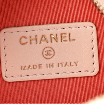 Lambskin Quilted Chanel 19 Round Clutch With Chain White