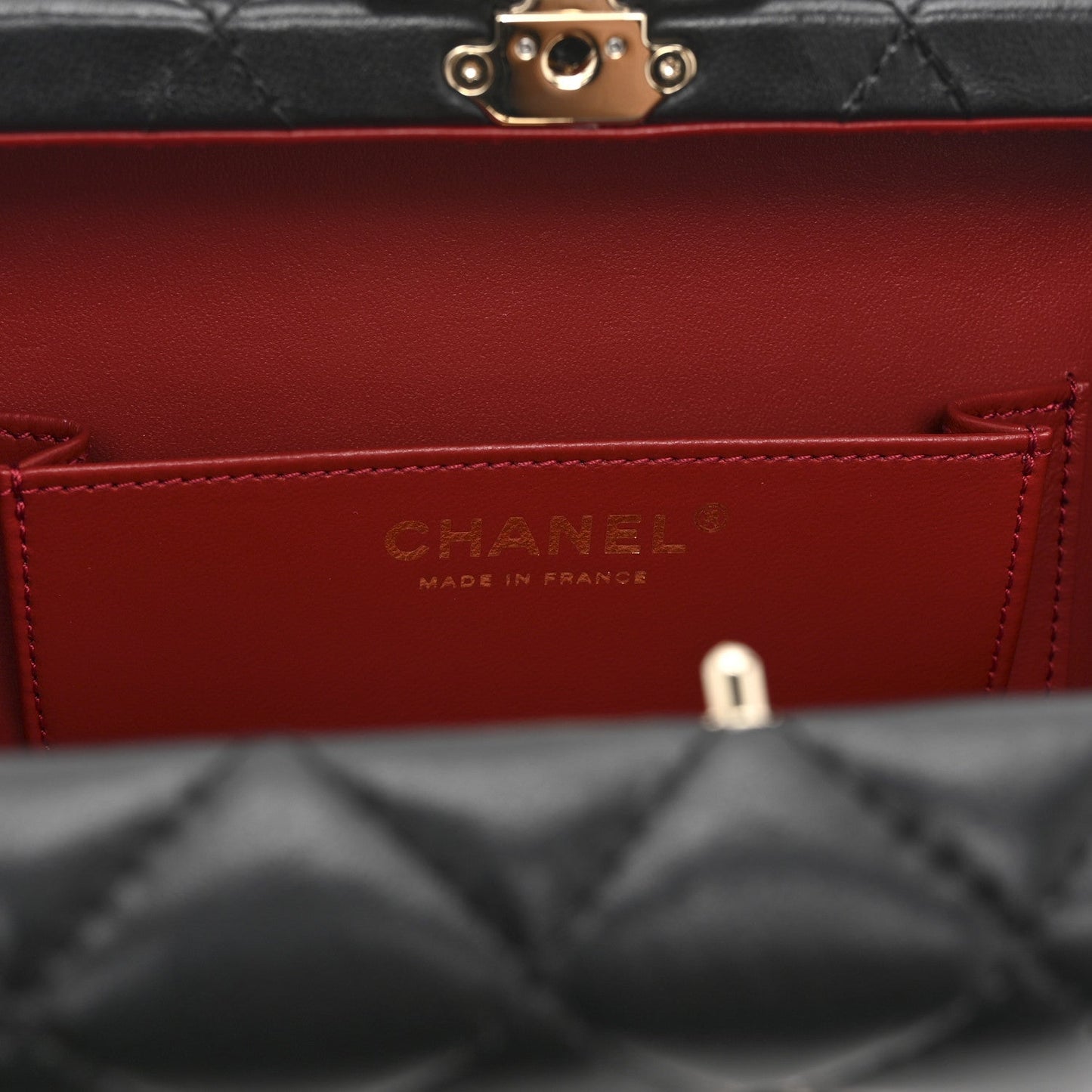 Lambskin Quilted Small CC Top Handle Box Bag Black