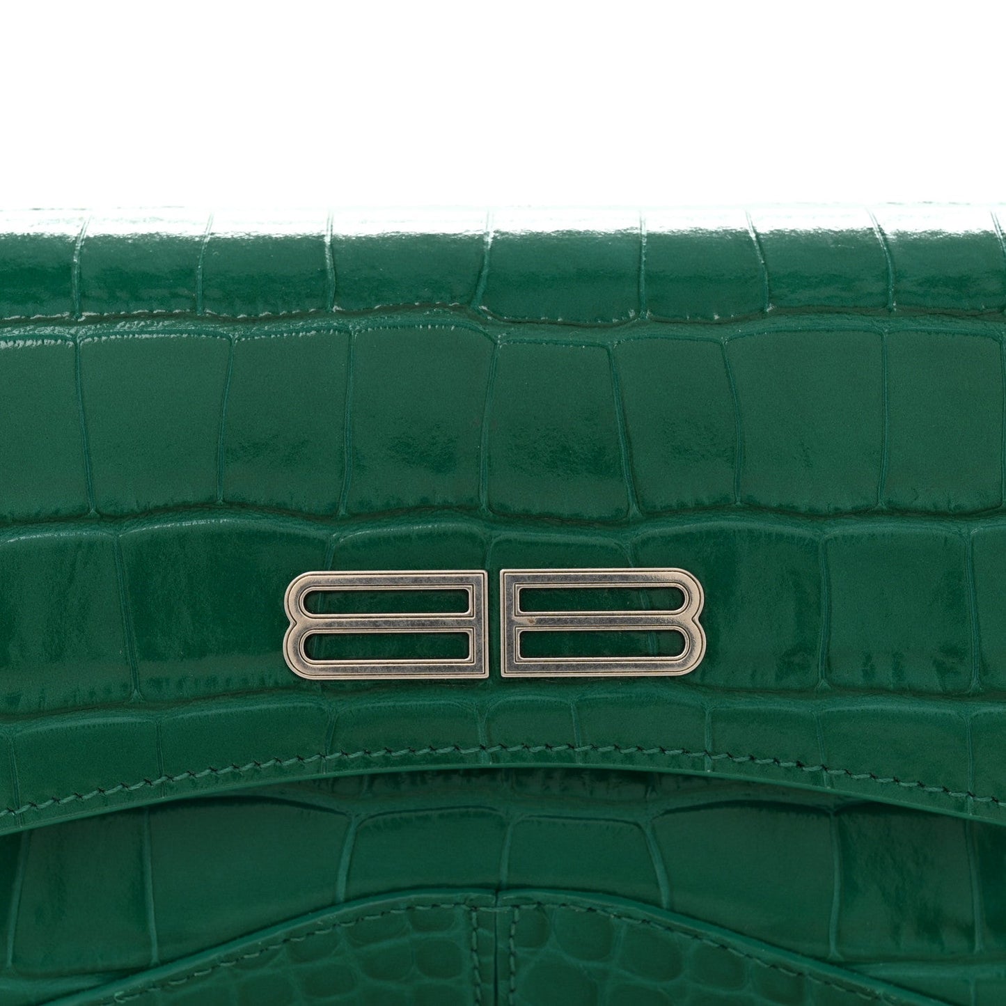Shiny Super Supple Calfskin Crocodile Embossed Small XX Flap Stretch Bag Jade