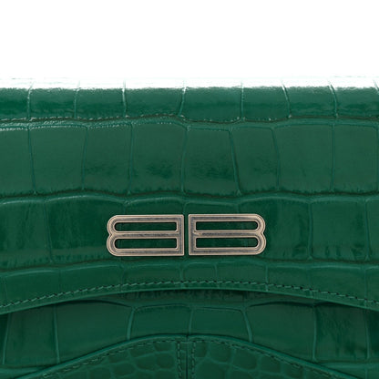 Shiny Super Supple Calfskin Crocodile Embossed Small XX Flap Stretch Bag Jade