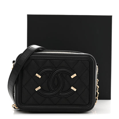 Caviar Quilted CC Filigree Vanity Clutch With Chain Black