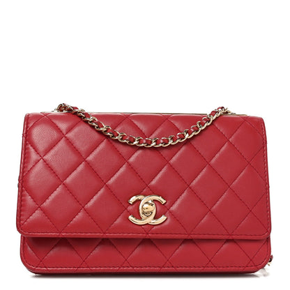 Lambskin Quilted Trendy CC Wallet On Chain WOC Red
