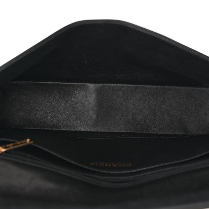 Lambskin Quilted Crystal Chocolate Bar Charm Flap Black