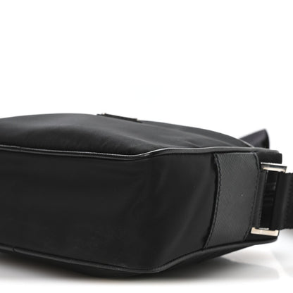 Re-Nylon Vela Saffiano Pocket Double Zip Shoulder Bag Black