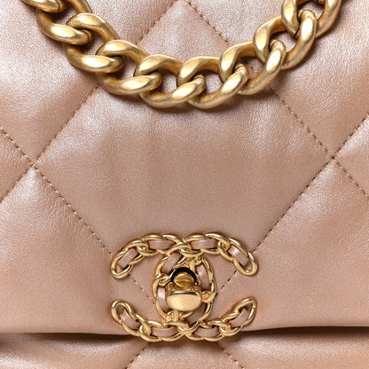 Shiny Lambskin Quilted Medium Chanel 19 Flap Beige