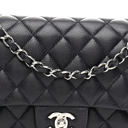Caviar Quilted Medium Double Flap Navy