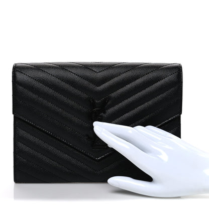 Grain De Poudre Matelasse Chevron Monogram Monochrome Envelope Clutch Black
