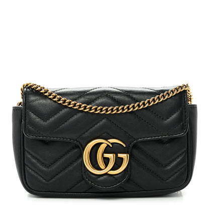 Calfskin Matelasse Super Mini GG Marmont Shoulder Bag Black