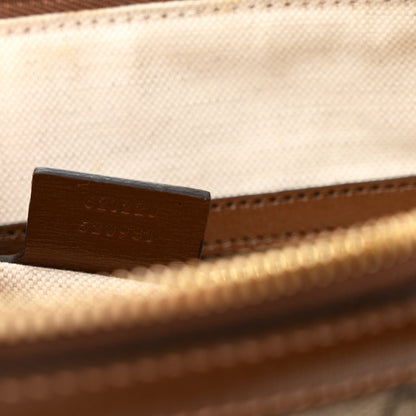 GG Supreme Monogram Azalea Calfskin Small Horsebit 1955 Top Handle Bag Beige Ebony Brown Sugar