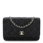 Denim Quilted CC Turnlock Wallet On Chain WOC Dark Blue Orange