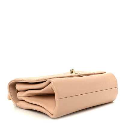 Calfskin Quilted Pearl Jewel Chain Flap Beige
