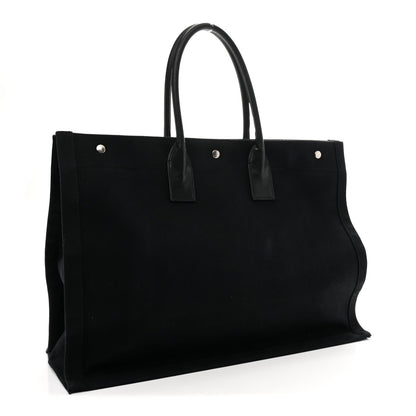 Linen Calfskin Rive Gauche Tote Black