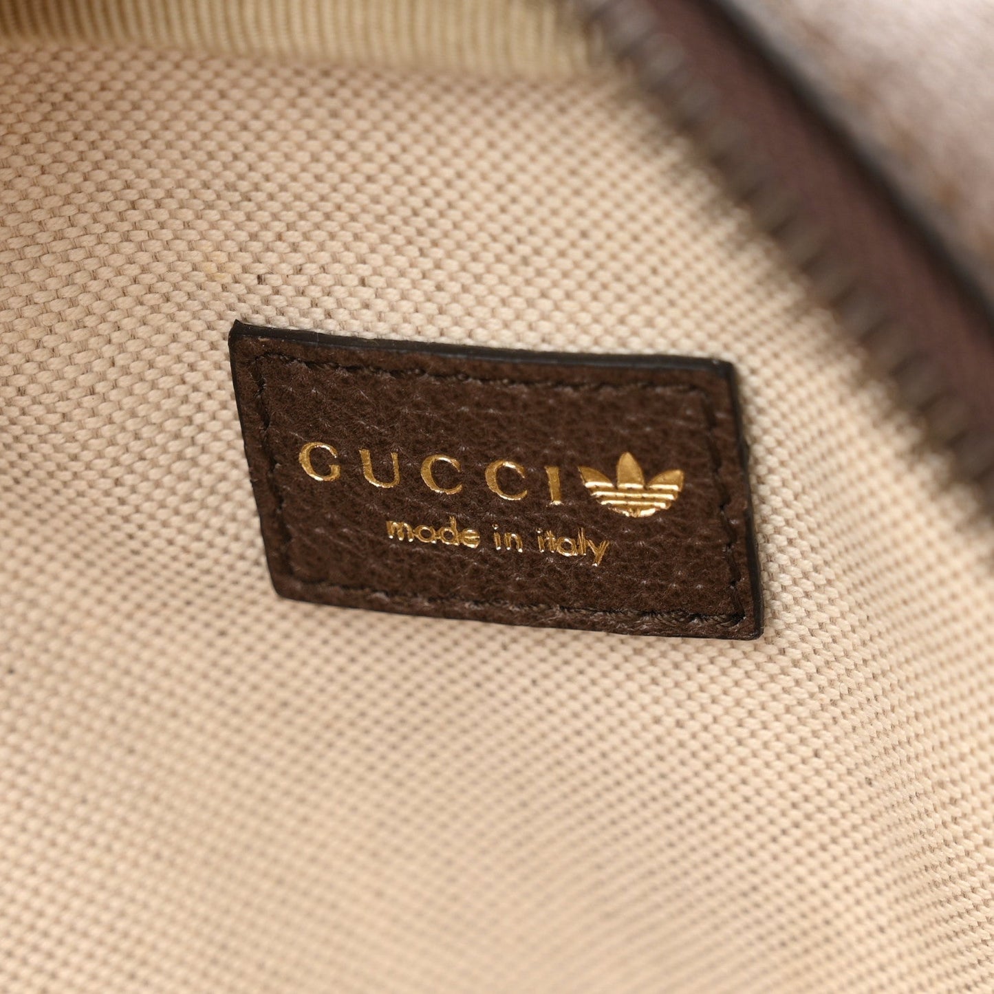 X ADIDAS Crystal Vintage Monogram Textured Dollar Calfskin Web Trefoil Logo Bag Mid Natural Nut Off White New Acero