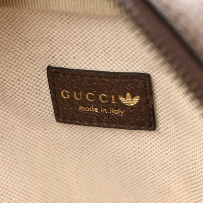 X ADIDAS Crystal Vintage Monogram Textured Dollar Calfskin Web Trefoil Logo Bag Mid Natural Nut Off White New Acero