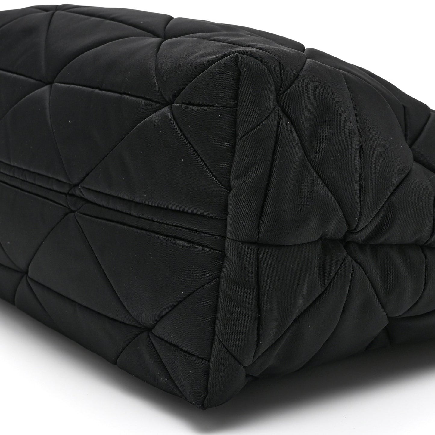 Re-Nylon Nappa Triangle Quilted Padded Medium Double Handled Zip Tote Black