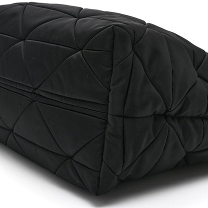 Re-Nylon Nappa Triangle Quilted Padded Medium Double Handled Zip Tote Black