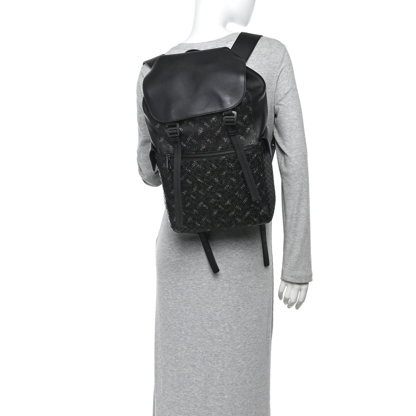 Calfskin Intrecciato Sassolungo Backpack Black Multicolor