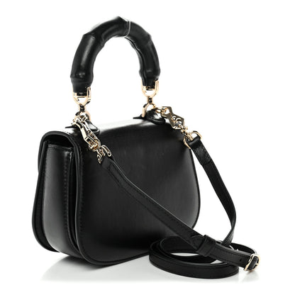 Boarded Dyana Lux Calfskin Web Monochrome Mini Bamboo 1947 Top Handle Bag Black