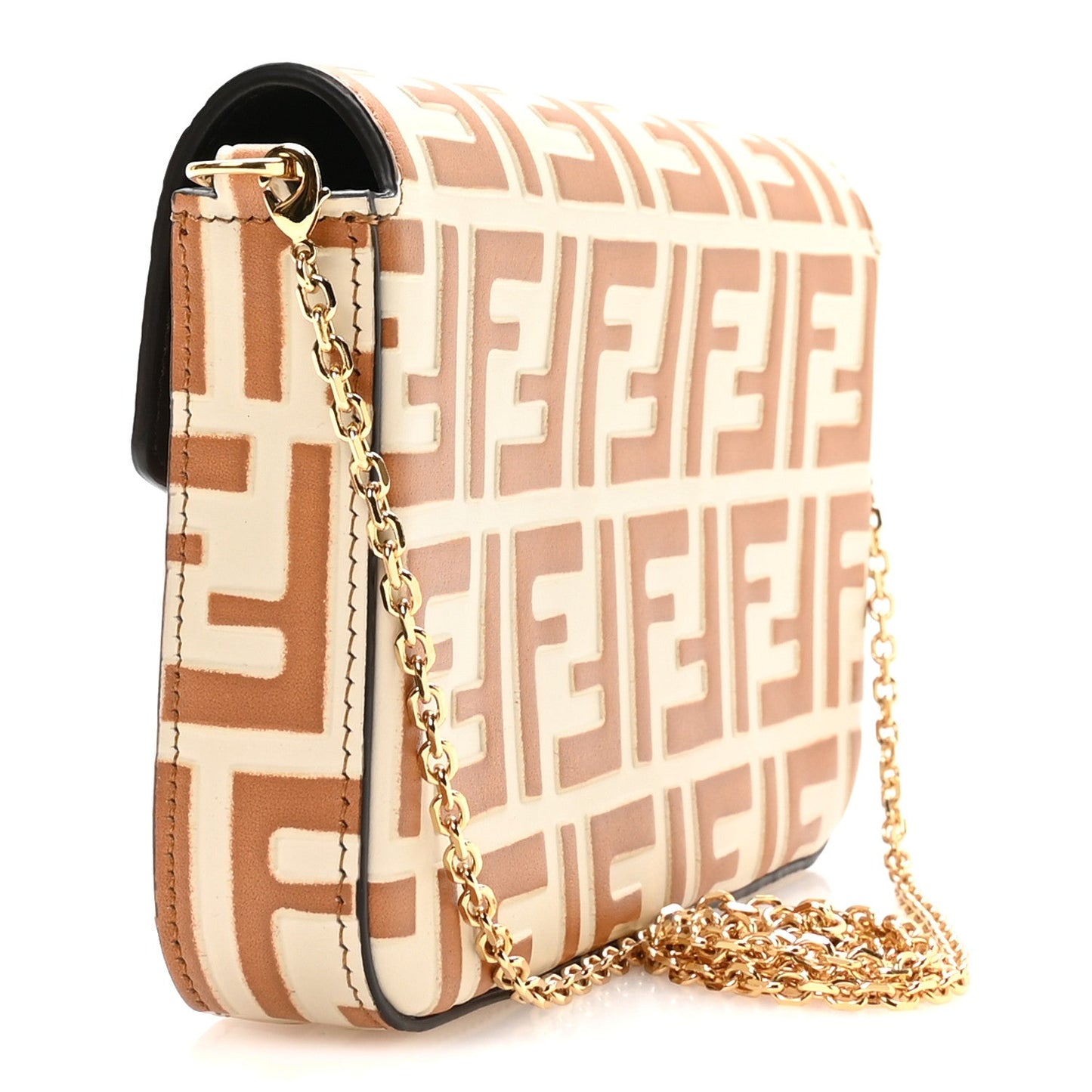 Calfskin FF Diamonds Wallet On Chain Camellia Caramel