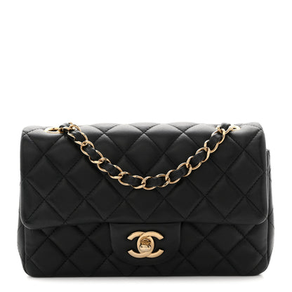 Lambskin Quilted Mini Rectangular Flap Black