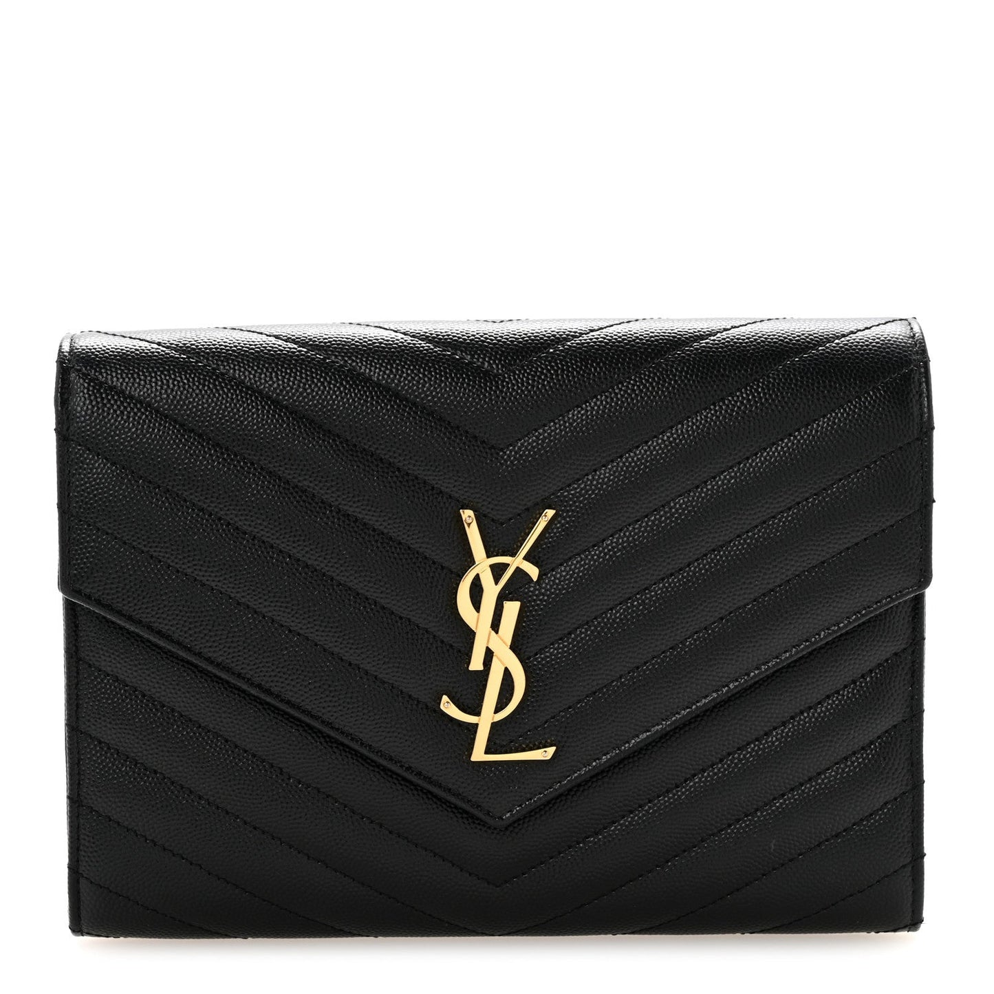 Grain De Poudre Matelasse Chevron Monogram Envelope Clutch Black