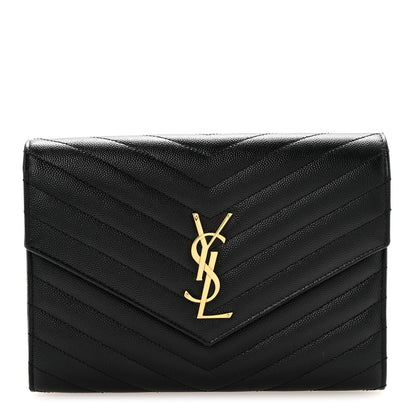 Grain De Poudre Matelasse Chevron Monogram Envelope Clutch Black