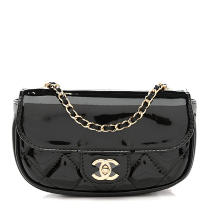 Patent Calfskin Quilted Mini Clutch Black