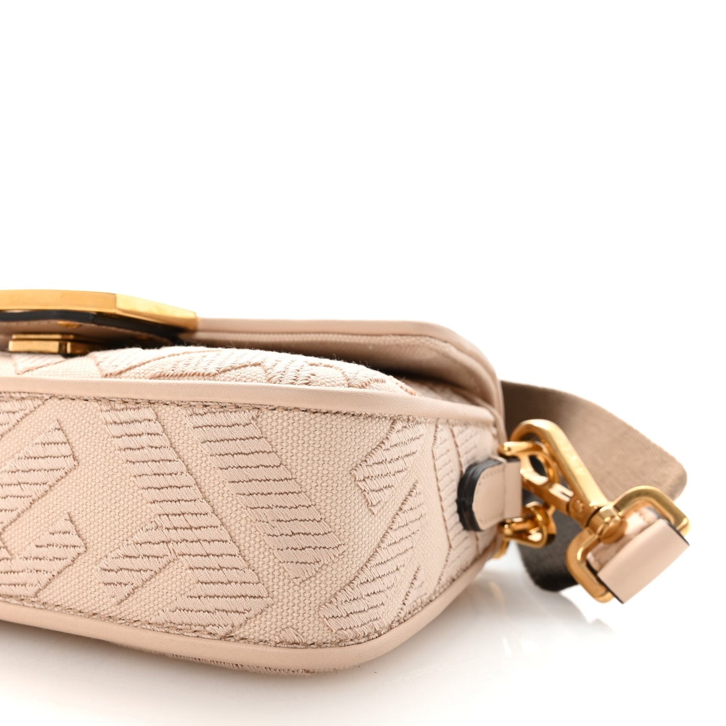 Canvas Vitello King Bi-Color Strap FF Embroidered Mini Baguette Poudre